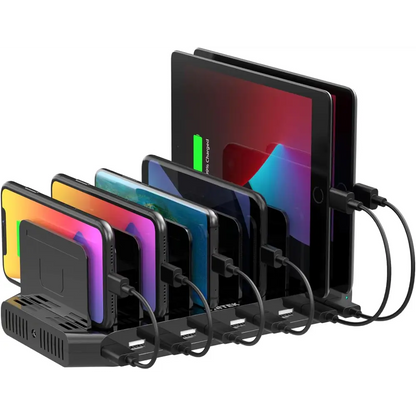 10-Port USB Charging Station, 60W Fast Multi USB Charger with SmartIC Tech, Black, Compatible with iPad, Tablet, Kindle, Cell Phone