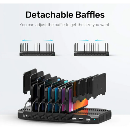 10-Port USB Charging Station, 60W Fast Multi USB Charger with SmartIC Tech, Black, Compatible with iPad, Tablet, Kindle, Cell Phone