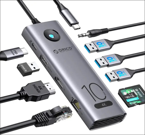 10Gbps USB C Hub, 10-in-1 USB-C Laptop Docking Station to 4K@60Hz HDMI, 3×USB 3.2 10G,USB 3.0,100W PD,SD/TF Card Reader,Gigabit Ethernet,Audio for Dell/Surface/HP/Lenovo Laptops