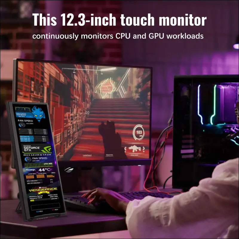 12.3 Inch Touchscreen Secondary Monitor, IPS Stretched Bar LCD Travel Touch Display 1920 * 720 HDMI USBC, Portable Touch Screen for Laptop Computer Windows Aida64 GPU CPU RAM...