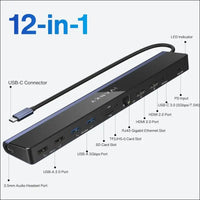 12-in-1 Laptop Docking Station USB C, 4K@60Hz Dual Monitor Dockingstation, 2*HDMI 3.0, 6*USB, 85W PD, SD/TF, Ethernet, Audio for Windows, Lenovo, Thinkpad, Dell, HP, ASUS, Surface etc.