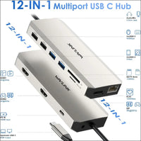 12-in-1 USB C Docking Station Triple Monitor USB C Hub Dual HDMI Adapter, Type C Multiport Hub Triple Display 4K HDMI DisplayPort, USB 3.0/2.0 Ports, Ethernet, 85W PD, TF/SD Card Reader, Audio