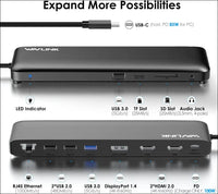 12-in-1 USB C Triple Display Docking Station Support 85W Charging for PC Max 4K@60Hz with DisplayPort HDMI PD USB