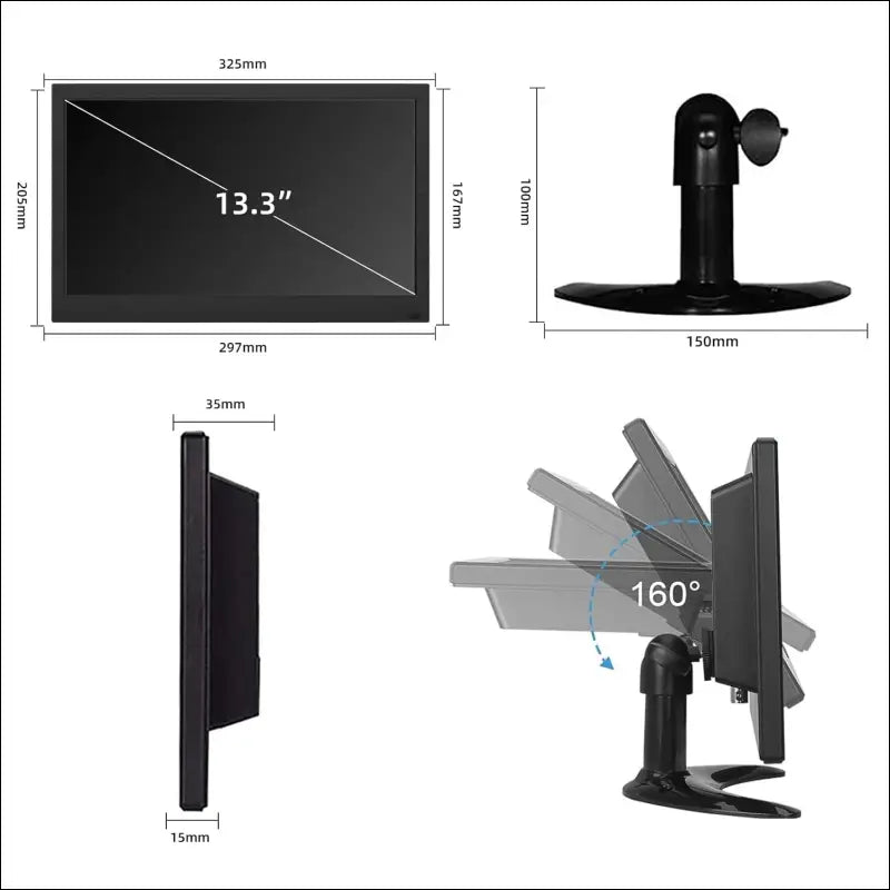 13.3 Inch Monitor 1366 x 768 LED Screen, Small PC Monitor with HDMI VGA AV BNC USB, Mini Monitor for Fire Stick, PC, Computer, Raspberry Pi, Integrated Speaker