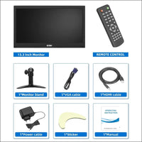 13.3 Inch Monitor 1366 x 768 LED Screen, Small PC Monitor with HDMI VGA AV BNC USB, Mini Monitor for Fire Stick, PC, Computer, Raspberry Pi, Integrated Speaker
