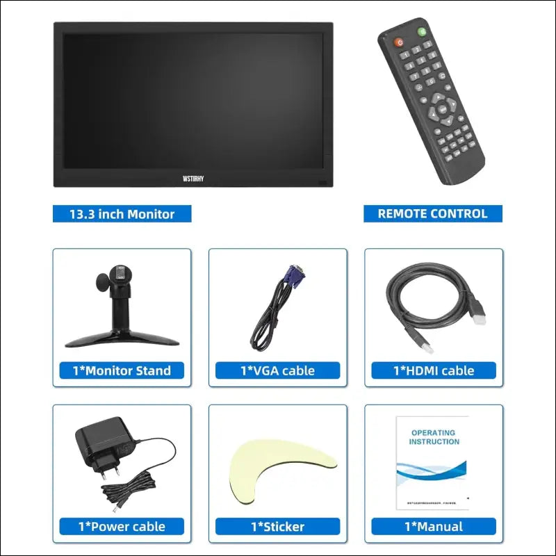 13.3 Inch Monitor 1366 x 768 LED Screen, Small PC Monitor with HDMI VGA AV BNC USB, Mini Monitor for Fire Stick, PC, Computer, Raspberry Pi, Integrated Speaker