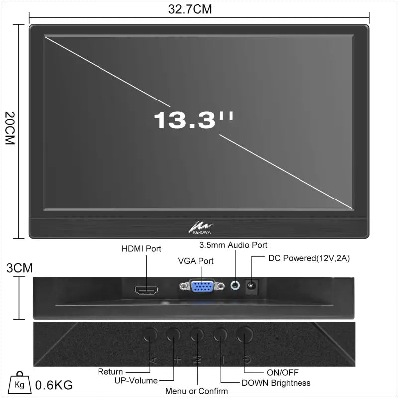 13.3 Inch Portable Monitor, Kenowa Extended Screen HDMI VGA Computer Gaming Display for Computer/Laptop/PC/Windows OS/Raspberry Pi/WiiU/Xbox360/PS4 HD Resolution 1366×768