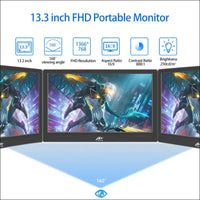 13.3 Inch Portable Monitor, Kenowa Extended Screen HDMI VGA Computer Gaming Display for Computer/Laptop/PC/Windows OS/Raspberry Pi/WiiU/Xbox360/PS4 HD Resolution 1366×768