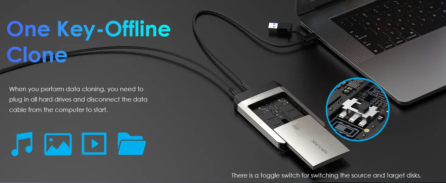 WAVLINK NVMe Cloner M.2 Dual-Bay Offline Clone Tool-Free 20Gbps Duplicator with Heat Dissipation Enclosure for SSDs