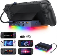 14-in-1 RGB 4K@120Hz Docking Station for Steam Deck OLED/ROG Ally X/Lenovo Legion Go, Stream Deck Dock with HDMI Gigabit Ethernet 10Gbps USB 3.2, SD/TF Slots, 1Gbps Ethernet, 100W USB-C Charge