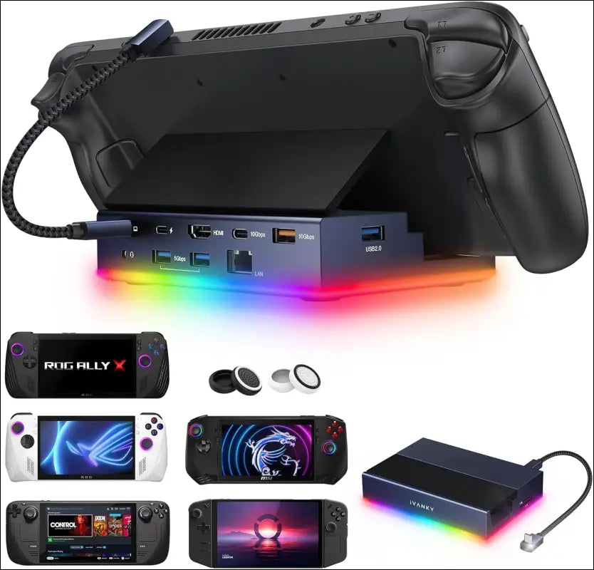 14-in-1 RGB 4K@120Hz Docking Station for Steam Deck OLED/ROG Ally X/Lenovo Legion Go, Stream Deck Dock with HDMI Gigabit Ethernet 10Gbps USB 3.2, SD/TF Slots, 1Gbps Ethernet, 100W USB-C Charge