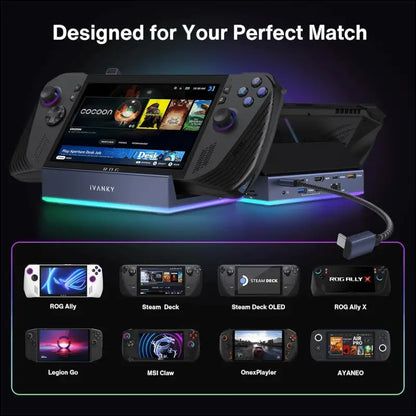 14-in-1 RGB 4K@120Hz Docking Station for Steam Deck OLED/ROG Ally X/Lenovo Legion Go, Stream Deck Dock with HDMI Gigabit Ethernet 10Gbps USB 3.2, SD/TF Slots, 1Gbps Ethernet, 100W USB-C Charge