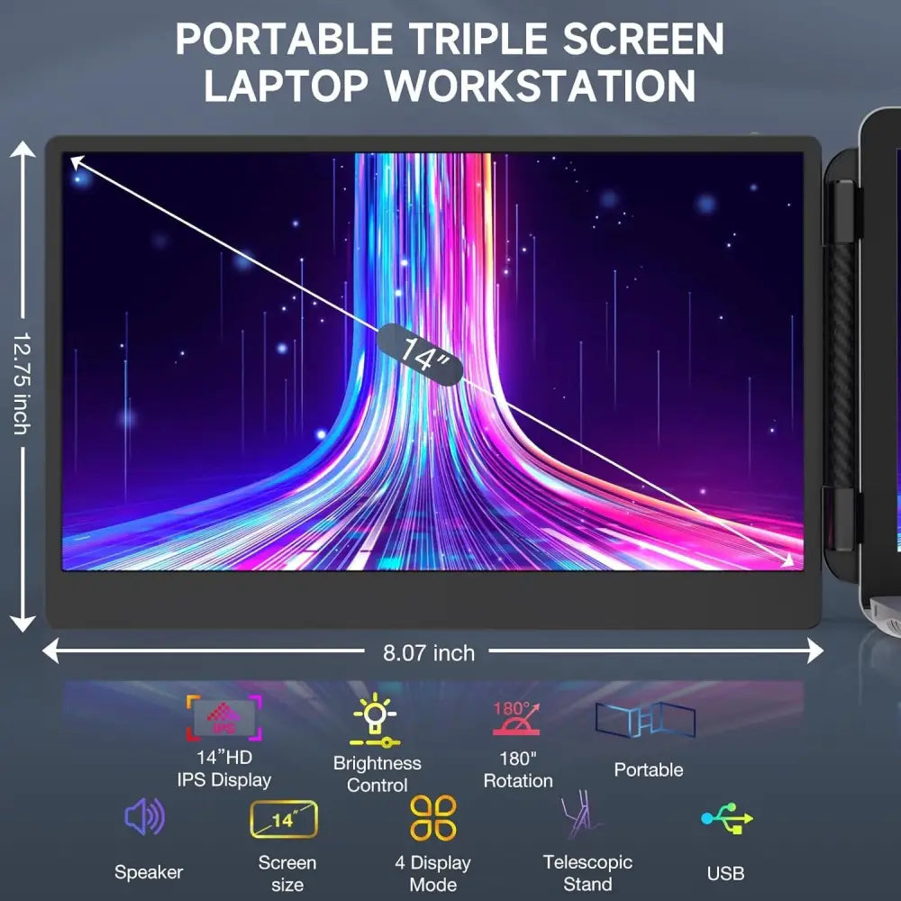 14 Inch FHD 1080P IPS Portable Monitor, Laptop Screen Extension for 13-17.3 Inch Laptop/Mobile Phone/PC/Xbox/PS/Switch/MacBook