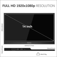 14 Inch Portable Monitor USB C 1920 x 1080p IPS Screen Portable HDMI Monitor with Two Speakers Mobile Monitor for PC Laptop Xbox PS4/5 Switch