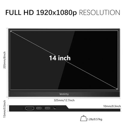 14 Inch Portable Monitor USB C 1920 x 1080p IPS Screen Portable HDMI Monitor with Two Speakers Mobile Monitor for PC Laptop Xbox PS4/5 Switch