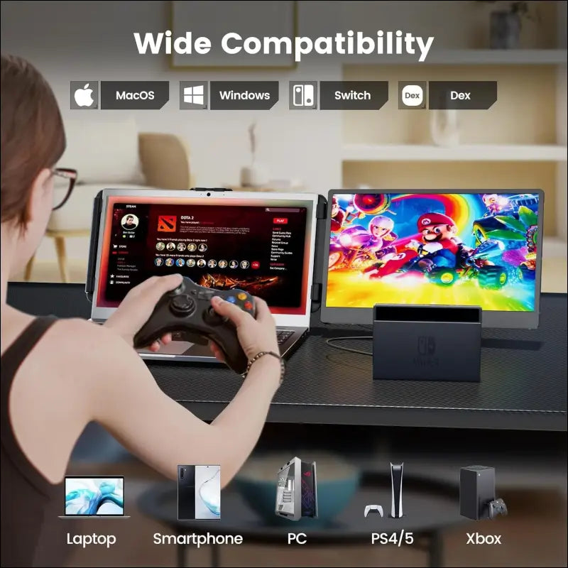 14" Laptop Monitor Extender, FHD 1080P IPS Dual Laptop Screen Extender, HDMI/USB-A/Type-C Plug and Play for Windows, Mac, Chrome, Android, Xbox, Switch, PS5, Work with 13.3”-17”...