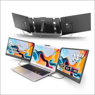 14" Laptop Screen Extender, FHD 1080P IPS Triple Portable Monitor for Laptop, HDMI/USB-A/Type-C Plug and Play for Windows, Mac, Android, Chrome,