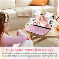 15.6 Inch Full HD Laptop, 32GB DDR4 RAM 1TB SSD, N95 Up to 3.4GHz with Fingerprint Unlock Notebook, Cooling Fan, Webcam, Dual Speakers, Mini HDMI, Student/Business Laptop - Pink