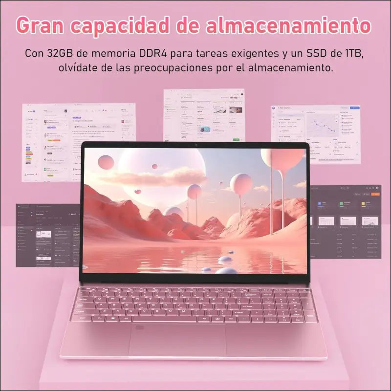 15.6 Inch Full HD Laptop, 32GB DDR4 RAM 1TB SSD, N95 Up to 3.4GHz with Fingerprint Unlock Notebook, Cooling Fan, Webcam, Dual Speakers, Mini HDMI, Student/Business Laptop - Pink