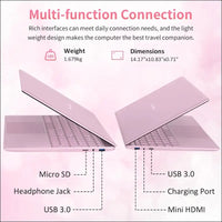 15.6 Inch Full HD Laptop, 32GB DDR4 RAM 1TB SSD, N95 Up to 3.4GHz with Fingerprint Unlock Notebook, Cooling Fan, Webcam, Dual Speakers, Mini HDMI, Student/Business Laptop - Pink