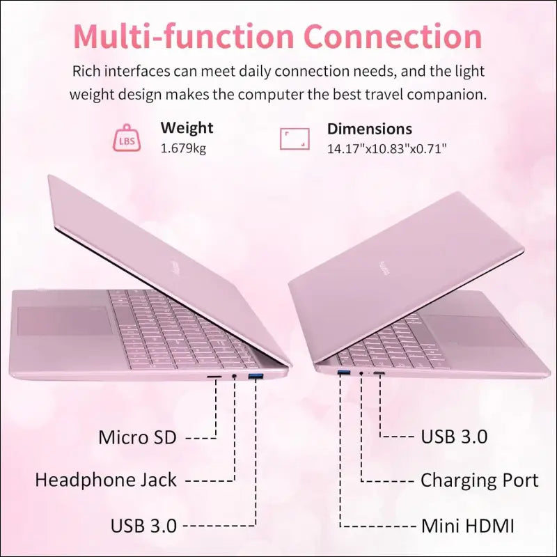 15.6 Inch Full HD Laptop, 32GB DDR4 RAM 1TB SSD, N95 Up to 3.4GHz with Fingerprint Unlock Notebook, Cooling Fan, Webcam, Dual Speakers, Mini HDMI, Student/Business Laptop - Pink