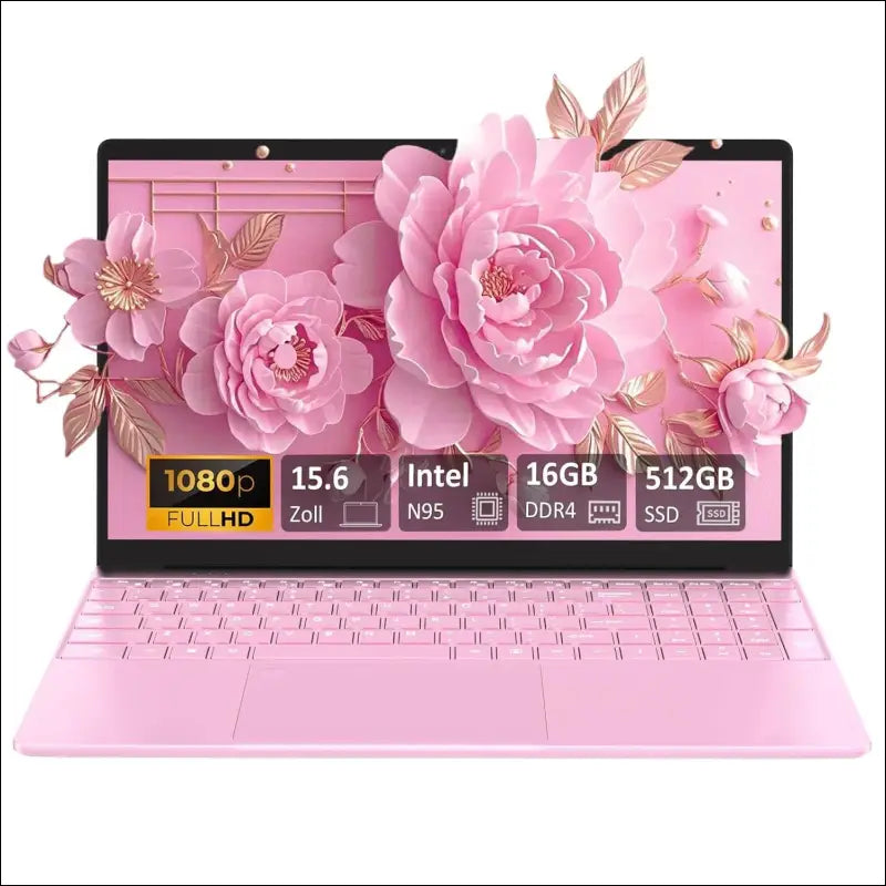 15.6 Inch Full HD Laptop, 32GB DDR4 RAM 1TB SSD, N95 Up to 3.4GHz with Fingerprint Unlock Notebook, Cooling Fan, Webcam, Dual Speakers, Mini HDMI, Student/Business Laptop - Pink