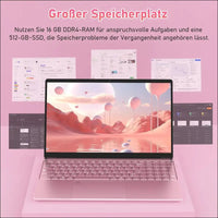 15.6 Inch Full HD Laptop, 32GB DDR4 RAM 1TB SSD, N95 Up to 3.4GHz with Fingerprint Unlock Notebook, Cooling Fan, Webcam, Dual Speakers, Mini HDMI, Student/Business Laptop - Pink