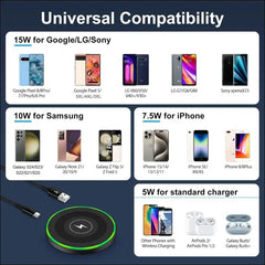 15W Inductive Charging Station Wireless Charger, Wireless Mobile Phone Charger Fast Charging Pad for Google Pixel 8/8 Pro/7/7a/6/5XL, Samsung Galaxy S24/S24 Ultra/S23+/S22/S21...