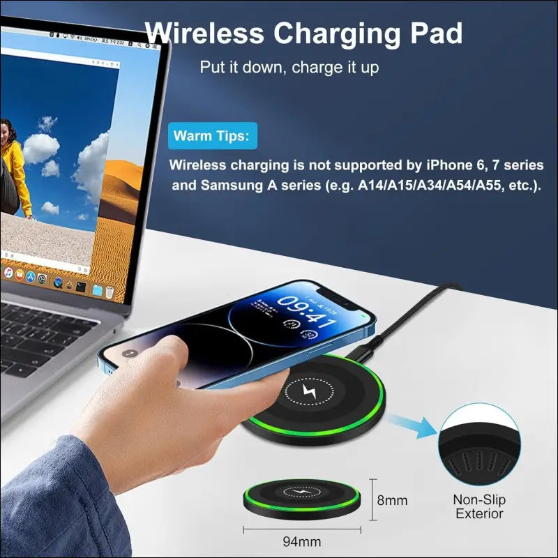15W Inductive Charging Station Wireless Charger, Wireless Mobile Phone Charger Fast Charging Pad for Google Pixel 8/8 Pro/7/7a/6/5XL, Samsung Galaxy S24/S24 Ultra/S23+/S22/S21...