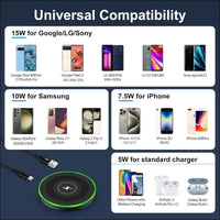 15W Inductive Charging Station Wireless Charger, Wireless Mobile Phone Charger Fast Charging Pad for Google Pixel 8/8 Pro/7/7a/6/5XL, Samsung Galaxy S24/S24 Ultra/S23+/S22/S21...