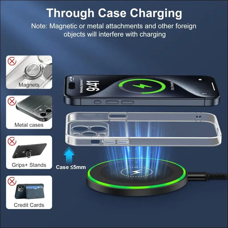 15W Inductive Charging Station Wireless Charger, Wireless Mobile Phone Charger Fast Charging Pad for Google Pixel 8/8 Pro/7/7a/6/5XL, Samsung Galaxy S24/S24 Ultra/S23+/S22/S21...