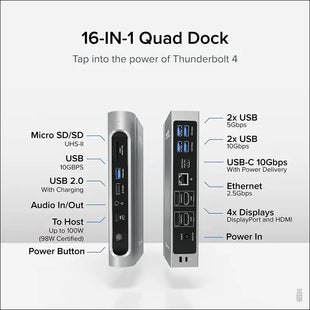 16-in-1 Thunderbolt 4 Dock with 100W Charging, 4K Quad Monitor Setup for Thunderbolt 4 Windows Laptops, Thunderbolt Certified Dock with 2X HDMI, 2X DisplayPort, 2.5G Ethernet, 7X USB, SD