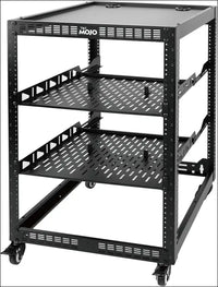 16U Open Frame Network Rack for IT &AV Gear 16RU AV Rack 4-Post with Mobile Casters and 2 PCS Vented 19’’ Front