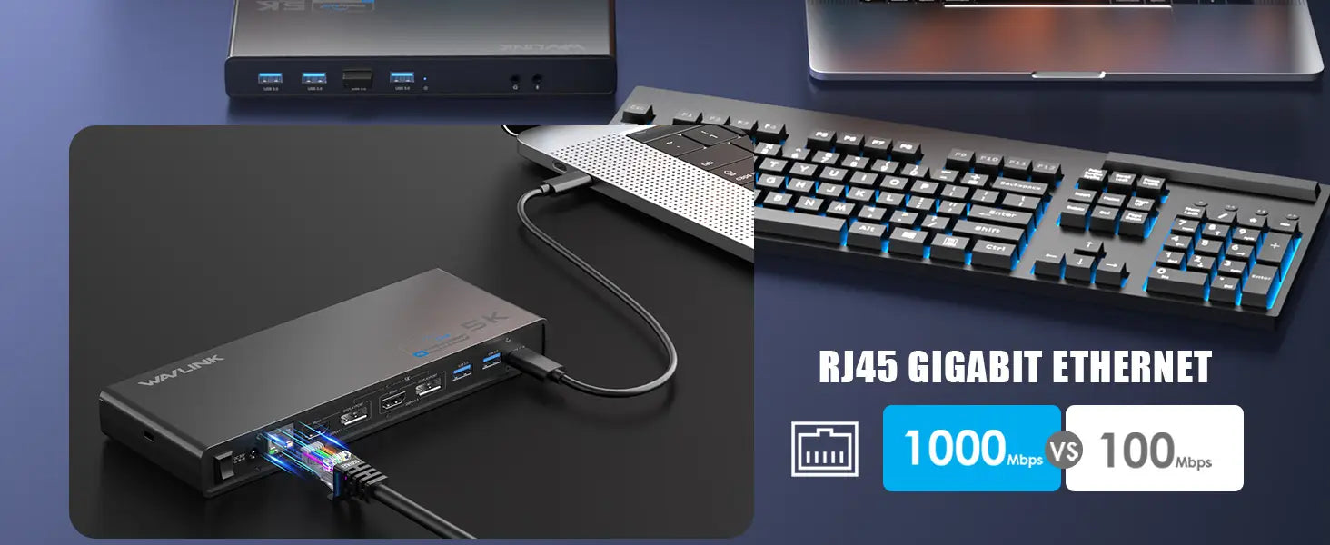 WAVLINK USB C/USB 3.0 Universal Docking Station Single 5K Dual 4K Display 2xHDMI 2xDisplayport 6xUSB3.0 USB-C Gigabit
