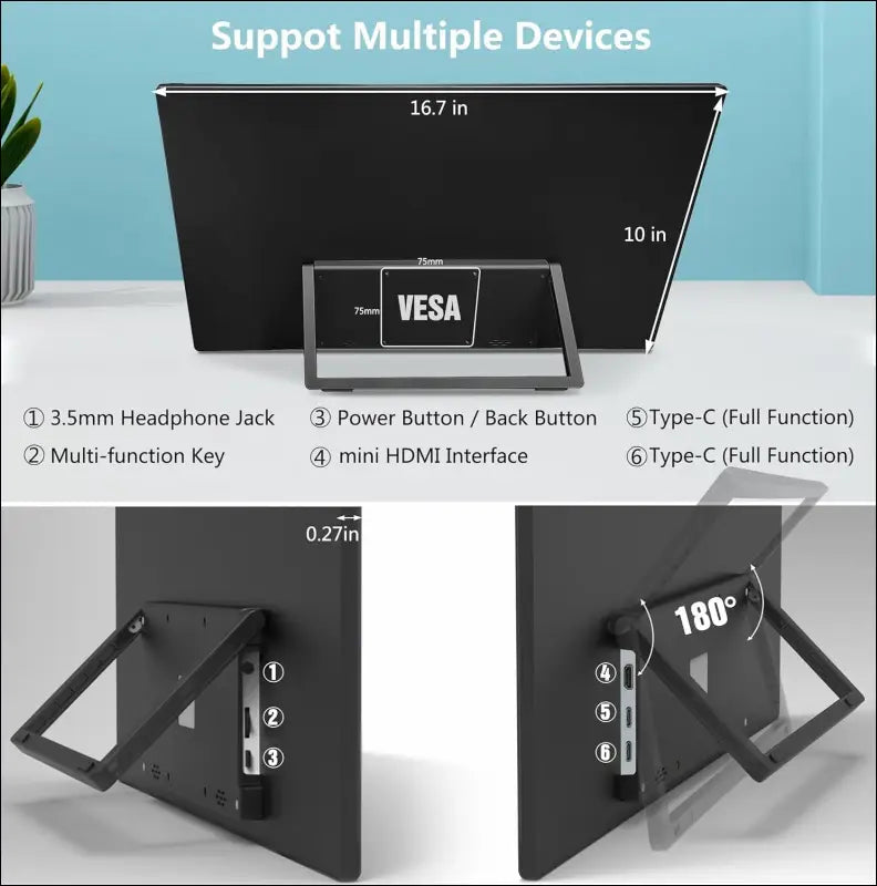 18.5 Inch Portable Computer Monitor+ Sleeve 1080P 120Hz 100% sRGB USB-C HDMI Large Portable Monitor for Laptop MacBook Xbox PS4/5 Switch, Travel Monitor with Kickstand VESA...