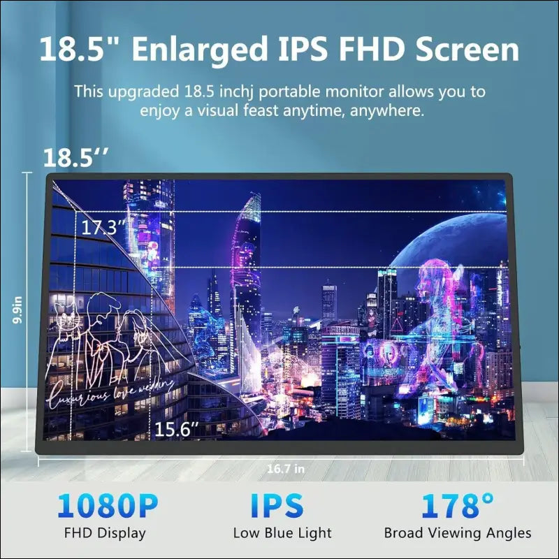 18.5 Inch Portable Computer Monitor+ Sleeve 1080P 120Hz 100% sRGB USB-C HDMI Large Portable Monitor for Laptop MacBook Xbox PS4/5 Switch, Travel Monitor with Kickstand VESA...