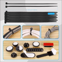 188Pcs Cable Management Kit, 4 Cable Sleeve Split with 52 Self Adhesive Cable Clips Holder, 10 Cable Ties, 20 Wall Cable Ties, 2 Roll and 100 Quick Cable Ties for Home Office...