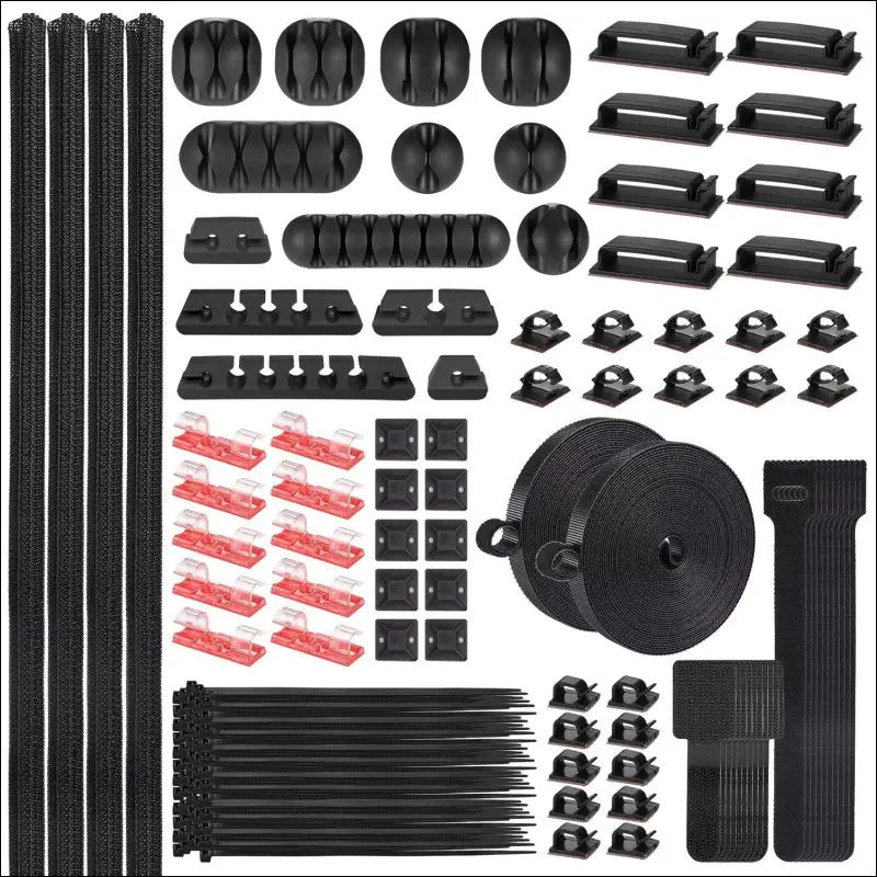 188Pcs Cable Management Kit, 4 Cable Sleeve Split with 52 Self Adhesive Cable Clips Holder, 10 Cable Ties, 20 Wall Cable Ties, 2 Roll and 100 Quick Cable Ties for Home Office...