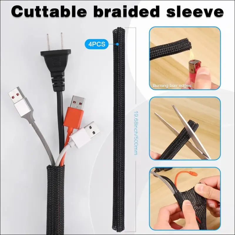 188Pcs Cable Management Kit, 4 Cable Sleeve Split with 52 Self Adhesive Cable Clips Holder, 10 Cable Ties, 20 Wall Cable Ties, 2 Roll and 100 Quick Cable Ties for Home Office...