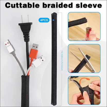 188Pcs Cable Management Kit, 4 Cable Sleeve Split with 52 Self Adhesive Cable Clips Holder, 10 Cable Ties, 20 Wall Cable Ties, 2 Roll and 100 Quick Cable Ties for Home Office...