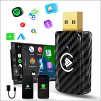 2 in 1 Wireless Carplay Adapter & Android Auto Wireless Adapter, 2in1 Auto Car Play Dongle for OEM Wired Carplay AndroidAuto Car with iPhone iOS 12+ / Android 11+, Carbon Fiber...