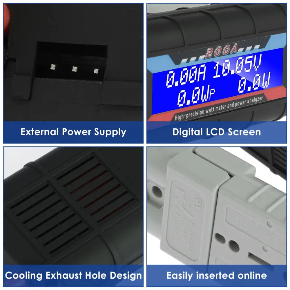 200A DC Digital Monitor Professional DC Battery Monitor Meter Precise LCD Volt Amp Watt Power Analyzer 0-200A 0-60V Solar Power Monitor Tester for Power Monitoring
