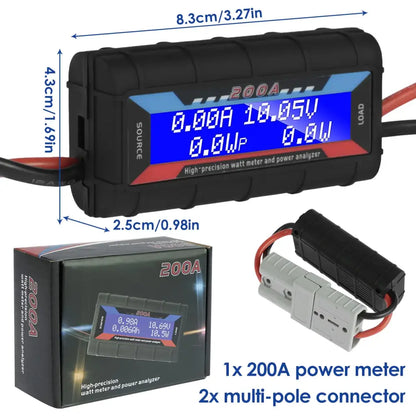 200A DC Digital Monitor Professional DC Battery Monitor Meter Precise LCD Volt Amp Watt Power Analyzer 0-200A 0-60V Solar Power Monitor Tester for Power Monitoring