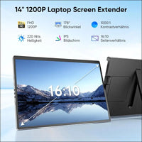 2025 Laptop Monitor, 14" FHD 1200P IPS Dual Monitor Portable, Plug & Play Laptop Screen Extender, for Win/Chrome/Android/Mac, with 14"-17"