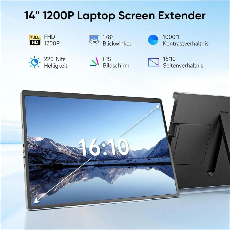 2025 Laptop Monitor, 14" FHD 1200P IPS Dual Monitor Portable, Plug & Play Laptop Screen Extender, for Win/Chrome/Android/Mac, with 14"-17"