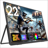 22 Inch Portable Monitor, 2K Portable Monitors with One Stand, Mobile Display, Second Screen with Adjustable Stand, Mini HDMI Type-C for Laptop, PC, Phone, PS4/5, VESA...