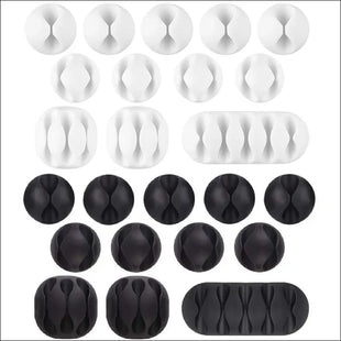 24 Pack Black-White Cable Tidy Clips, U-horizon Long Lasting Cable Drop Organizer, Cord Management System, Durable Desktop Wire Holder, Hider