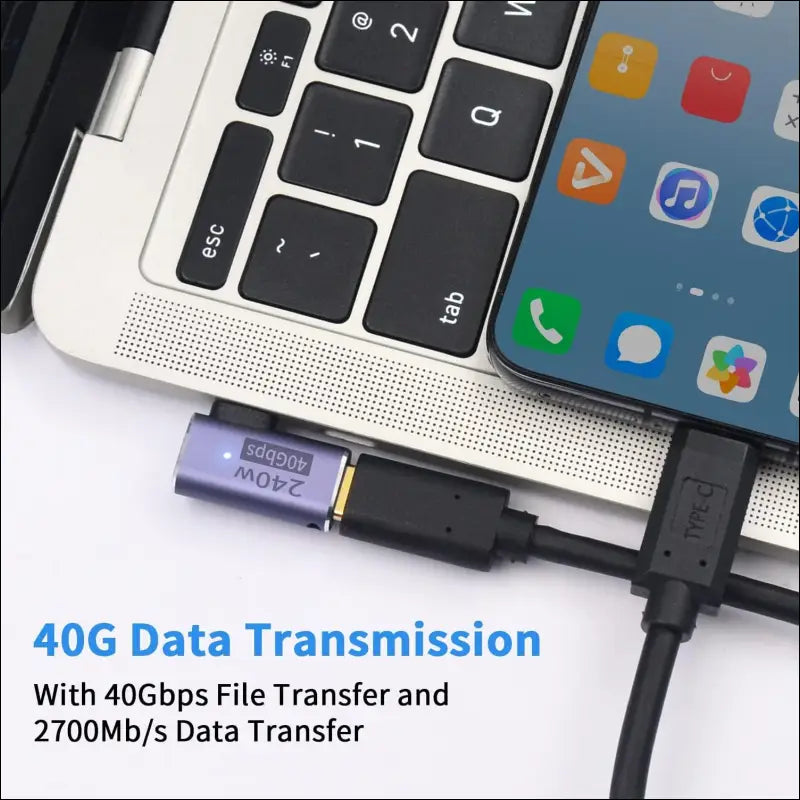 240W USB C Right Angle Adapter, USB C Male Female, Type C 40Gbps Extender Supports 8K@60Hz, Compatible for Thunderbolt 3/4, Switch, Macbook, Laptop and More Type C Devices(2 Pack)