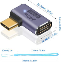 240W USB C Right Angle Adapter, USB C Male Female, Type C 40Gbps Extender Supports 8K@60Hz, Compatible for Thunderbolt 3/4, Switch, Macbook, Laptop and More Type C Devices(2 Pack)