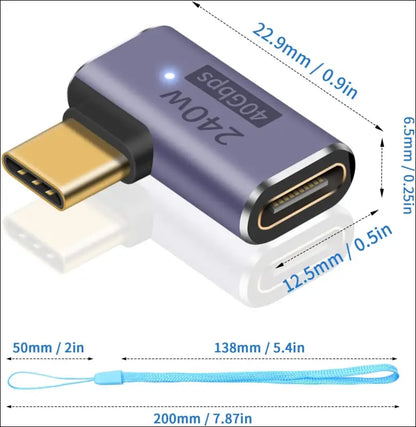 240W USB C Right Angle Adapter, USB C Male Female, Type C 40Gbps Extender Supports 8K@60Hz, Compatible for Thunderbolt 3/4, Switch, Macbook, Laptop and More Type C Devices(2 Pack)